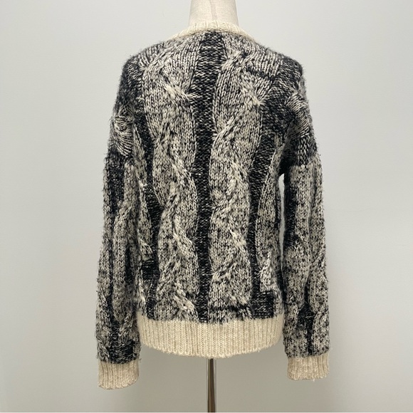 IRO Merino Wool Alpaca Button Front Long Sleeve Black Cream Cardigan Size 4 - Picture 7 of 11